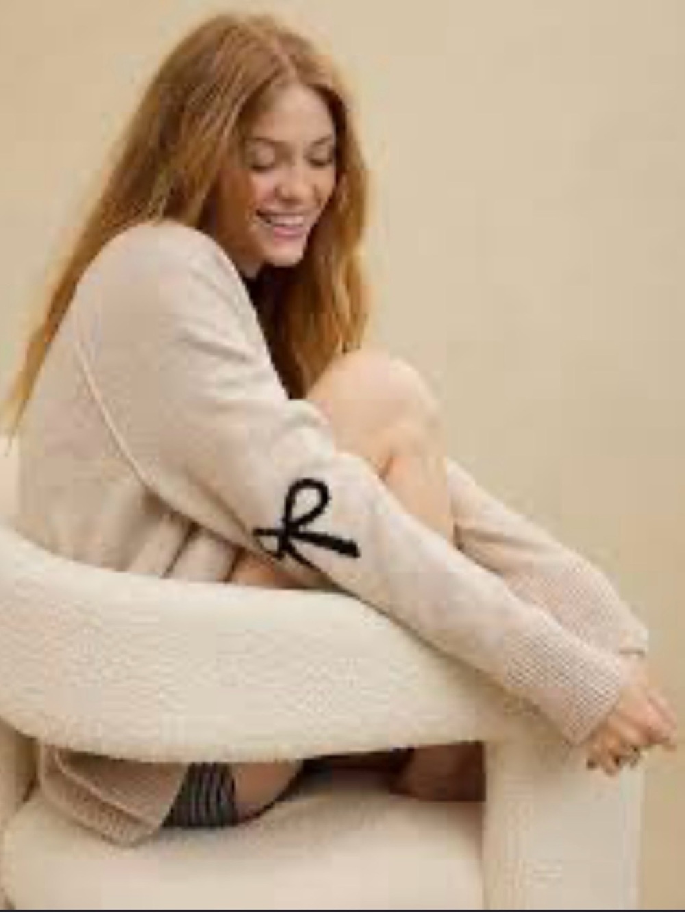 aerie Cream Scoop-Neck Sweater with Black Bow Detail